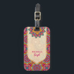 Cerise mandala rangoli etnisch trilling bagagelabel<br><div class="desc">Cerise mandala rangoli etnisch patroon levendige kleuren bagagelabels sjabloon. Ga uit de menigte met oog-vangende kleur.</div>