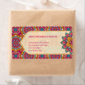 Cerise mandala rangoli etnisch trilling etiket (Insitu)