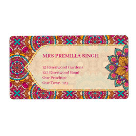 Cerise mandala rangoli etnisch trilling etiket