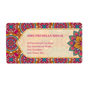 Cerise mandala rangoli etnisch trilling etiket