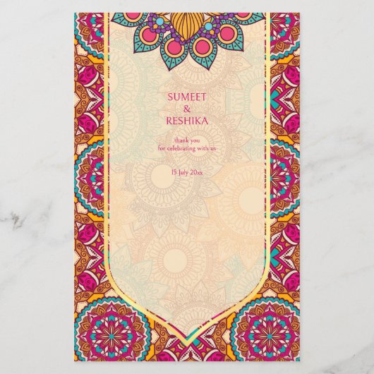 Cerise mandala rangoli gepersonaliseerde menu-sjab (Achterkant)