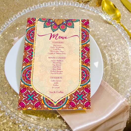 Cerise mandala rangoli gepersonaliseerde menu-sjab
