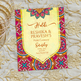 Cerise mandala rangoli joint haldi uitnodiging