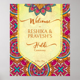 Cerise mandala rangoli joint haldi Welcome sign Poster