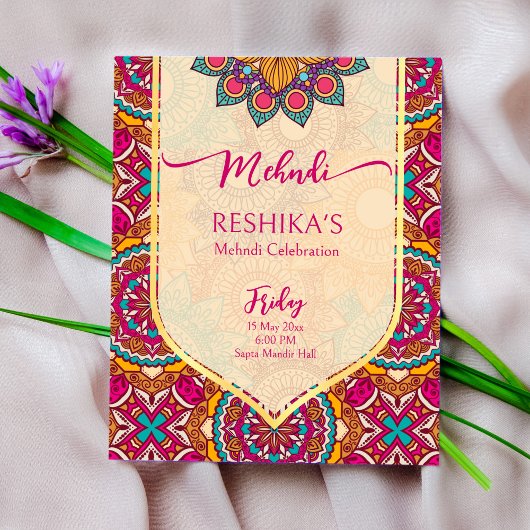 Cerise mandala rangoli mehndi budget invitation