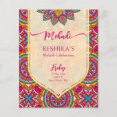 Cerise mandala rangoli mehndi budget invitation (Voorkant)