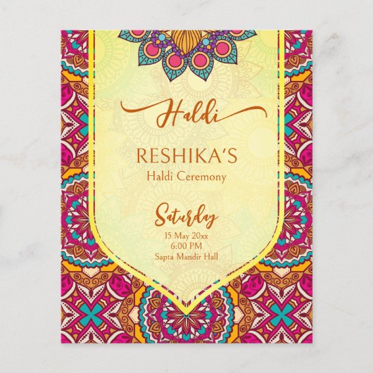 Cerise mandala rangoli mehndi budget uitnodiging (Voorkant)