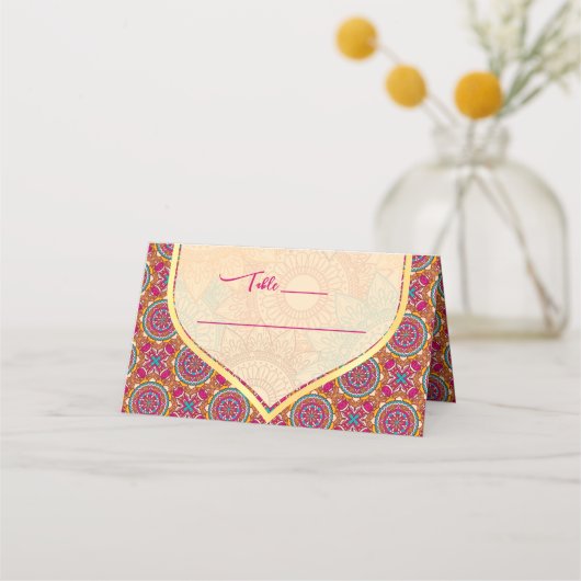 Cerise mandala rangoli mehndi table place cards plaatskaartje (Voorkant)