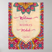 Cerise mandala rangoli mehndi-welkomstteken poster (Voorkant)