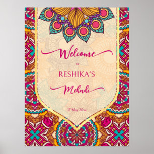 Cerise mandala rangoli mehndi-welkomstteken poster