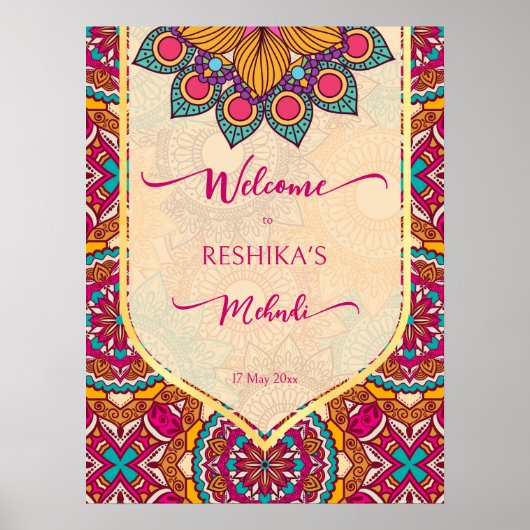 Cerise mandala rangoli mehndi-welkomstteken poster (Voorkant)