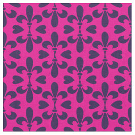 Cerise Pink and Deep Blue Heraldic Fleur-de-Lys Stof