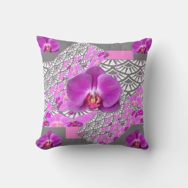 CERISE PINK ORCHID FLOWERS GRAY DECO KUSSEN (Voorkant)