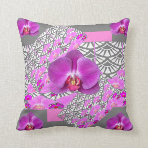 CERISE PINK ORCHID FLOWERS GRAY DECO KUSSEN