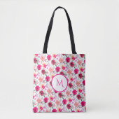 Cerise Pink Waterverf Floral Monogrammed Canvas ta Tote Bag (Voorkant)