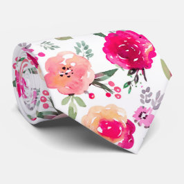 Cerise Pink Waterverf Floral Wedding Stropdas