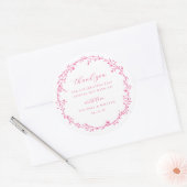 Cerise roze botanische krans bruiloft gunst ronde sticker (Envelop)