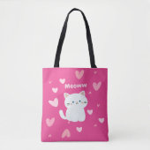 Cerise Tas met witte Cat Design en roze harten (Voorkant)