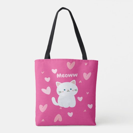 Cerise Tas met witte Cat Design en roze harten (Achterkant)