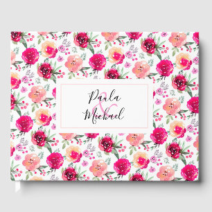 Cerise Waterverf Floral Guest Book Gastenboek