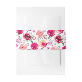 Cerise Waterverf Floral Pattern Belly Band Uitnodigingen Wikkel