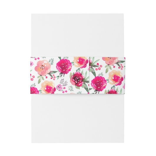 Cerise Waterverf Floral Pattern Belly Band Uitnodigingen Wikkel (Achterkant Voorbeeld)