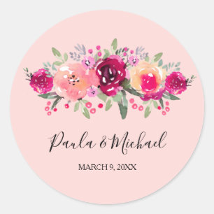 Cerise Waterverf Floral Sticker