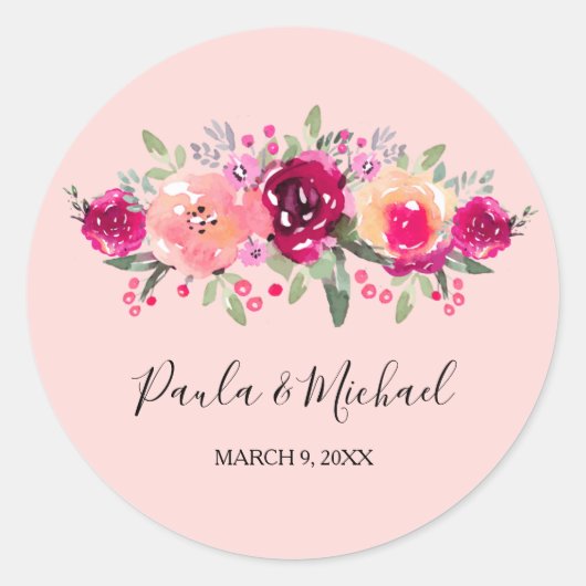 Cerise Waterverf Floral Sticker (Voorkant)