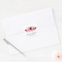 Cerise Waterverf Floral Sticker