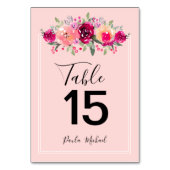 Cerise Waterverf Flowers | Roze tabelnummer Kaart (Achterkant)