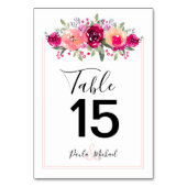 Cerise Waterverf Flowers | Roze tabelnummer Kaart (Achterkant)