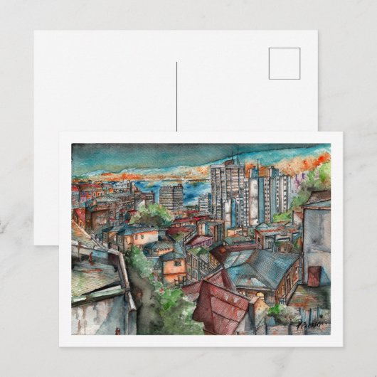 Cerro Concepción de noche (Acuarela). Briefkaart (Voorkant / Achterkant)