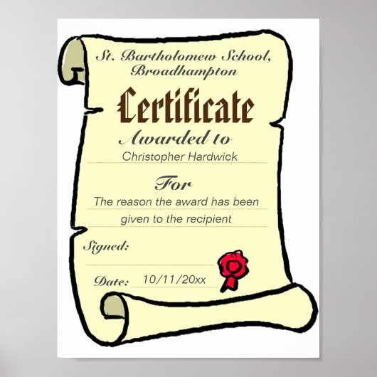 Certificaat Award met downloadbare optie Poster (Voorkant)