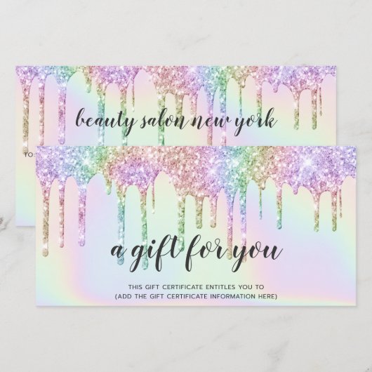 Certificaat cadeau voor hologram unicorn glitter d (Voorkant / Achterkant)