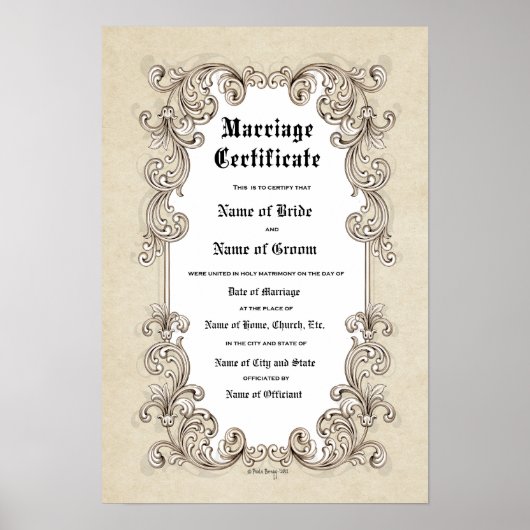 Certificaat Huwelijk-Bruiloft-(Sieraadje ter herin Poster (Voorkant)