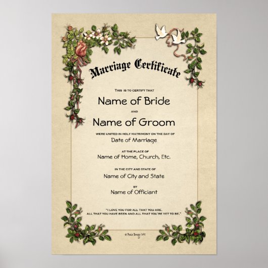 Certificaat Huwelijk-Bruiloft-(Sieraadje ter herin Poster (Voorkant)