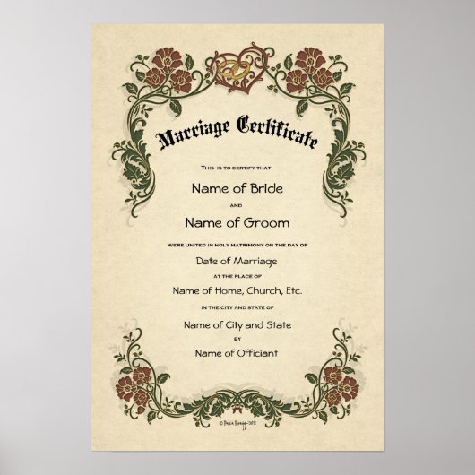 Certificaat Huwelijk-Bruiloft-(Sierlijke Aandenken Poster (Voorkant)