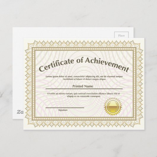 Certificaat met gouden zegel briefkaart (Voorkant / Achterkant)
