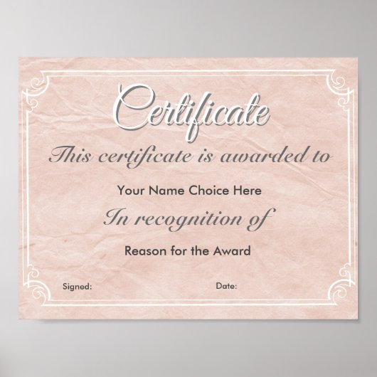 Certificaat- of toewijzingseffect. poster (Voorkant)