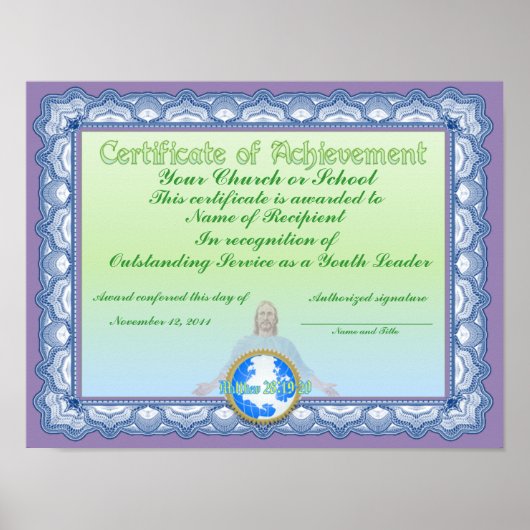 Certificaat van aankomst (Christelijk) Poster (Voorkant)