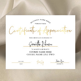 Certificaat van appreciatie Faux Gold Awards