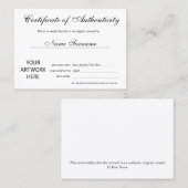 Certificaat van authenticiteit Kunstwerk door Logo (Voorkant / Achterkant)