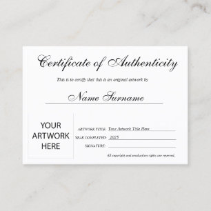 Certificaat van authenticiteit Kunstwerk door Logo