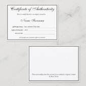 Certificaat van authenticiteit Kunstwerk door Logo (Voorkant / Achterkant)