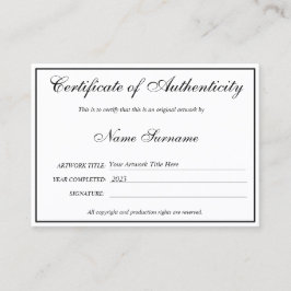 Certificaat van authenticiteit Kunstwerk door Logo