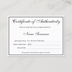 Certificaat van authenticiteit Kunstwerk door Logo