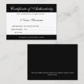 Certificaat van authenticiteit Kunstwerk door Logo (Voorkant / Achterkant)