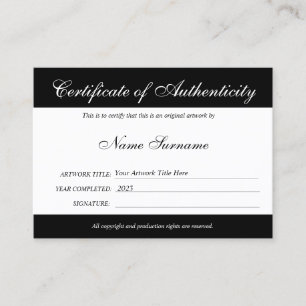 Certificaat van authenticiteit Kunstwerk door Logo