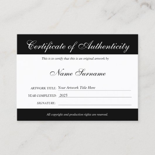 Certificaat van authenticiteit Kunstwerk door Logo (Voorkant)
