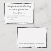 Certificaat van authenticiteit Kunstwerk door Logo (Voorkant / Achterkant)